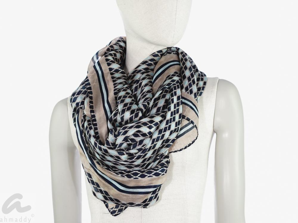 AHMADDY Seidenschal dunkelblau beige türkis